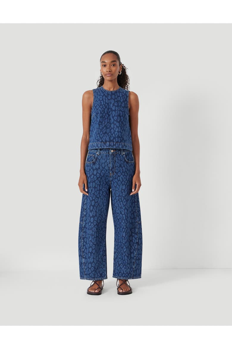 Cropped Bree Horseshoe Barrel Leg Jeans, Alternate, color, Laser Leopard Print Mid Blue