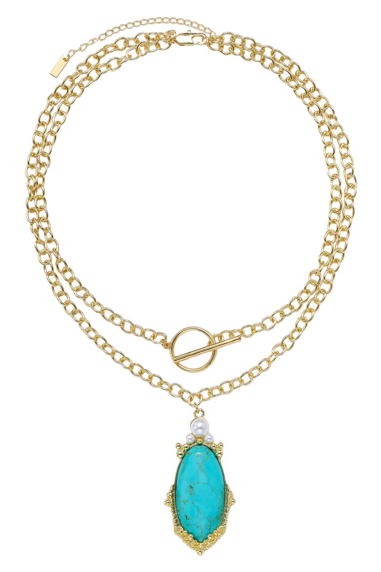Wander Stone Pendant Layered Necklace, Main, color, GOLD/ TURQUOISE