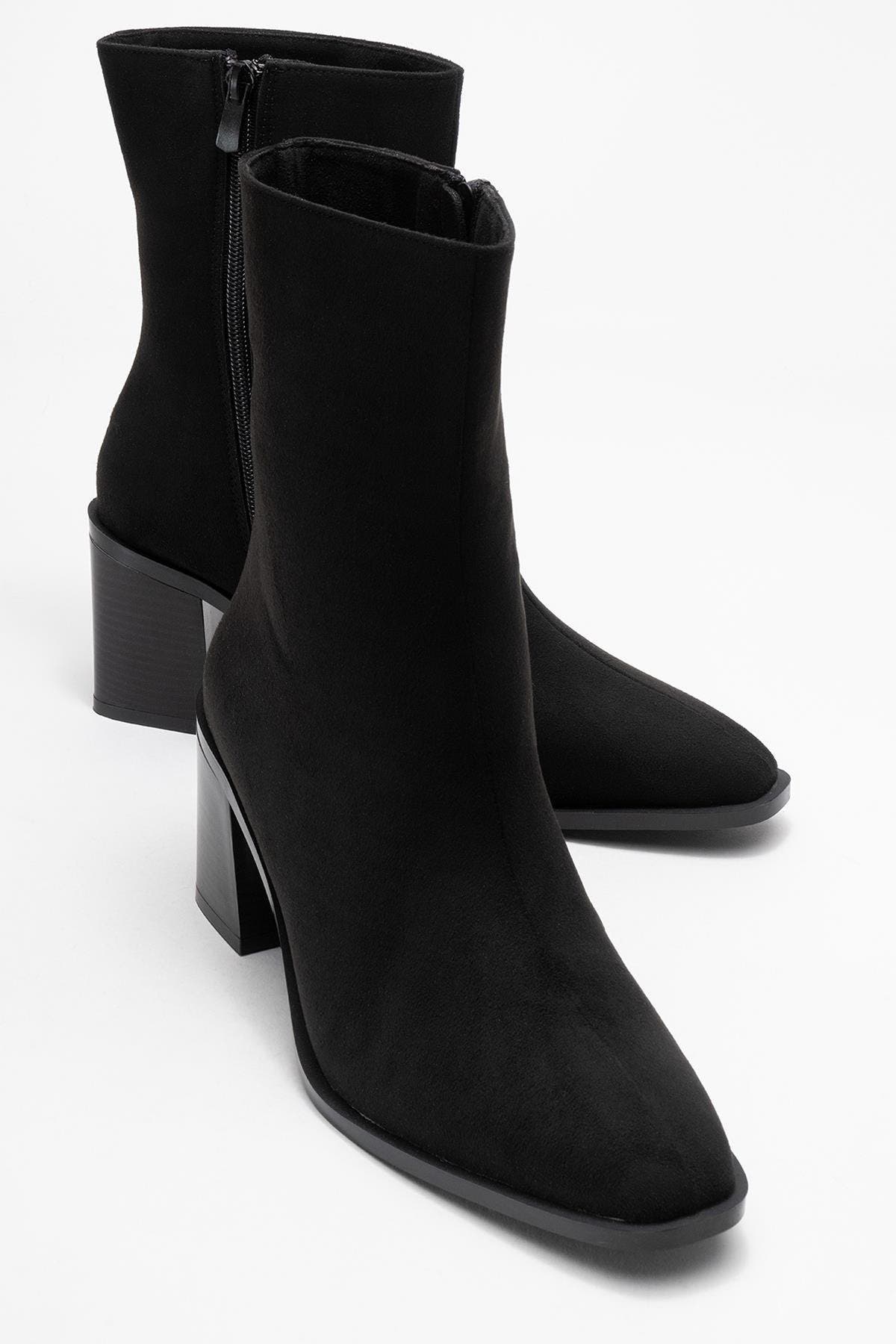 Chara Block Heel Ankle Boot, Alternate, color, Black Suede Faux Leather
