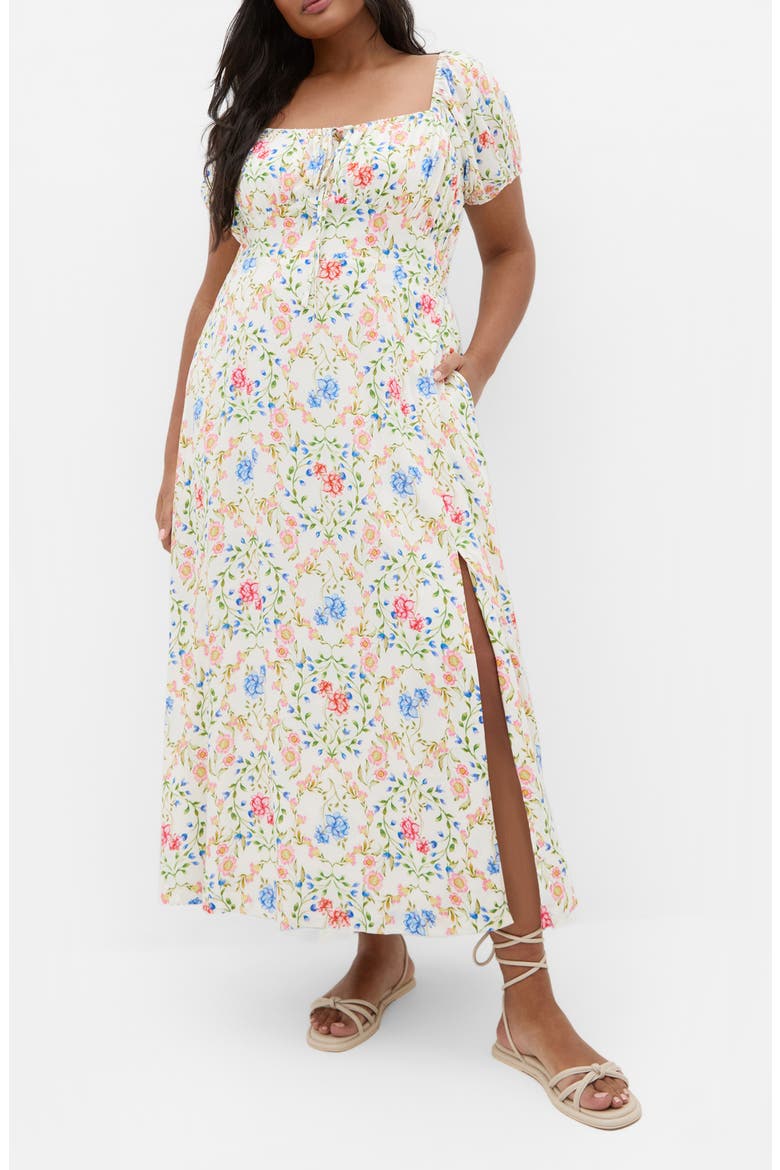 Abbie Floral Print Midi Dress, Main, color, COASTAL BOUQUET