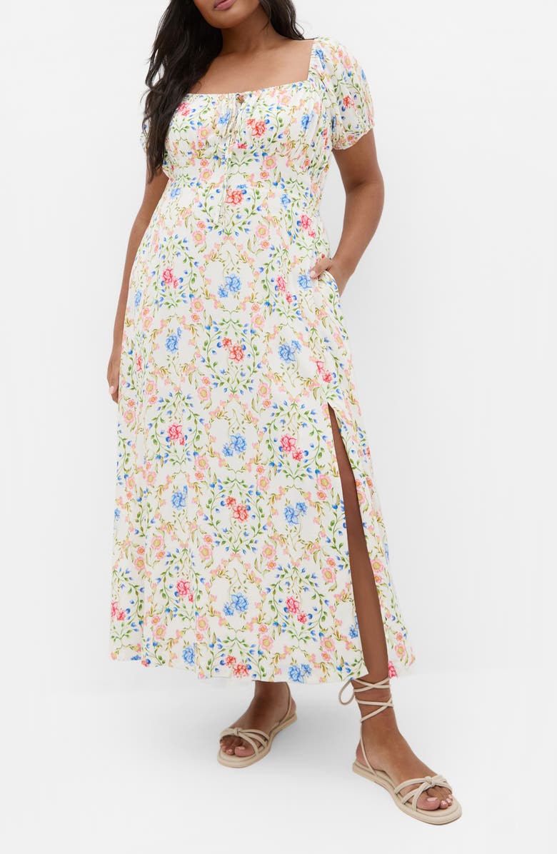 City Chic Abbie Floral Print Midi Dress, Main, color, Coastal Bouquet