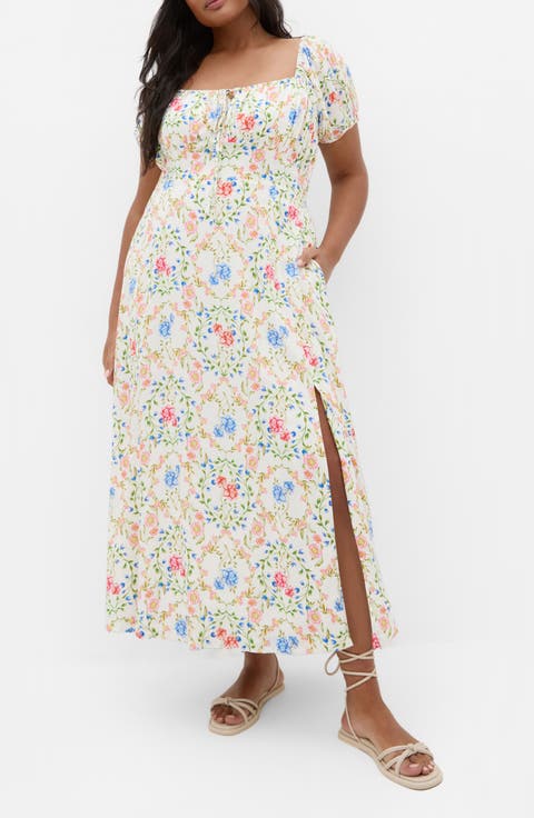 Abbie Floral Print Midi Dress (Plus)