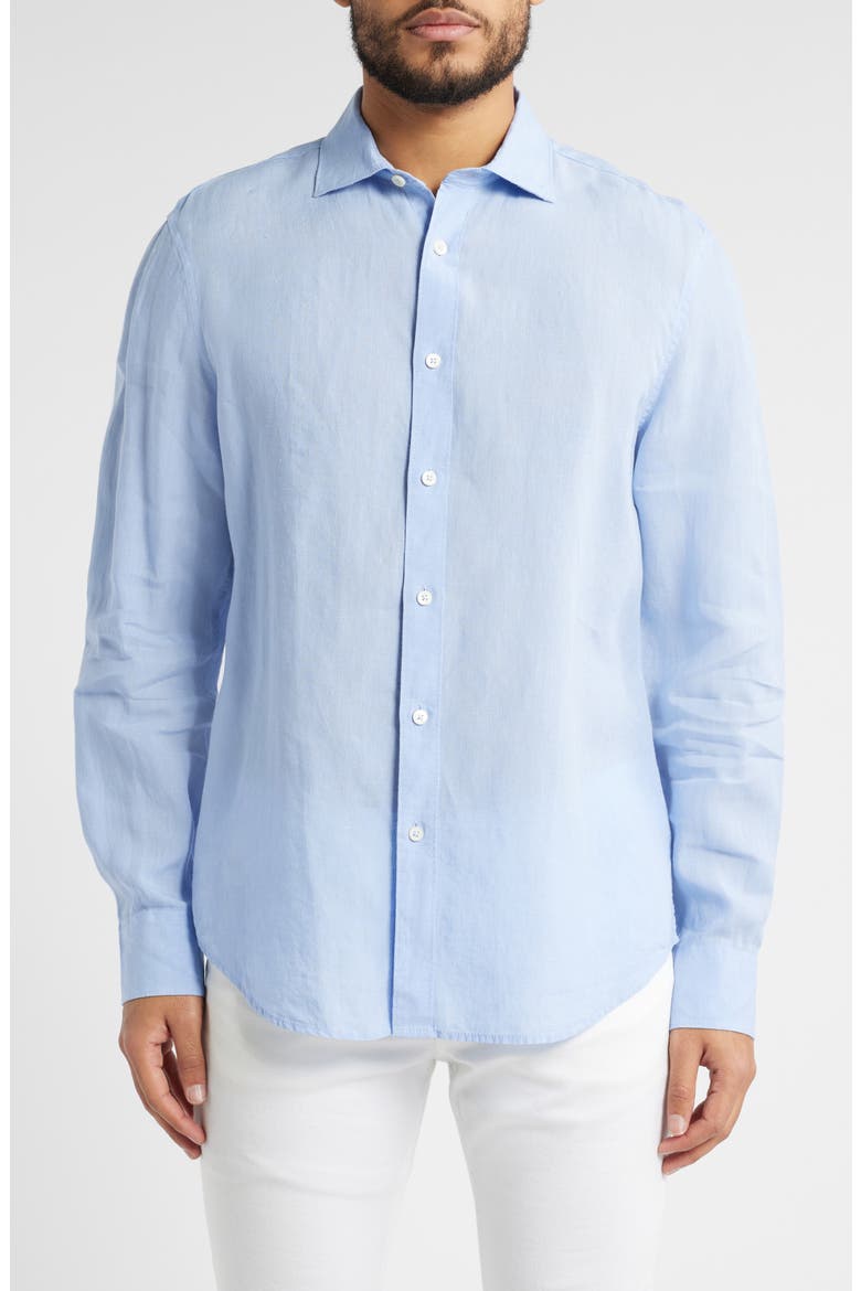 Axel Shaped Fit Linen Button-Up Shirt, Main, color, SKY