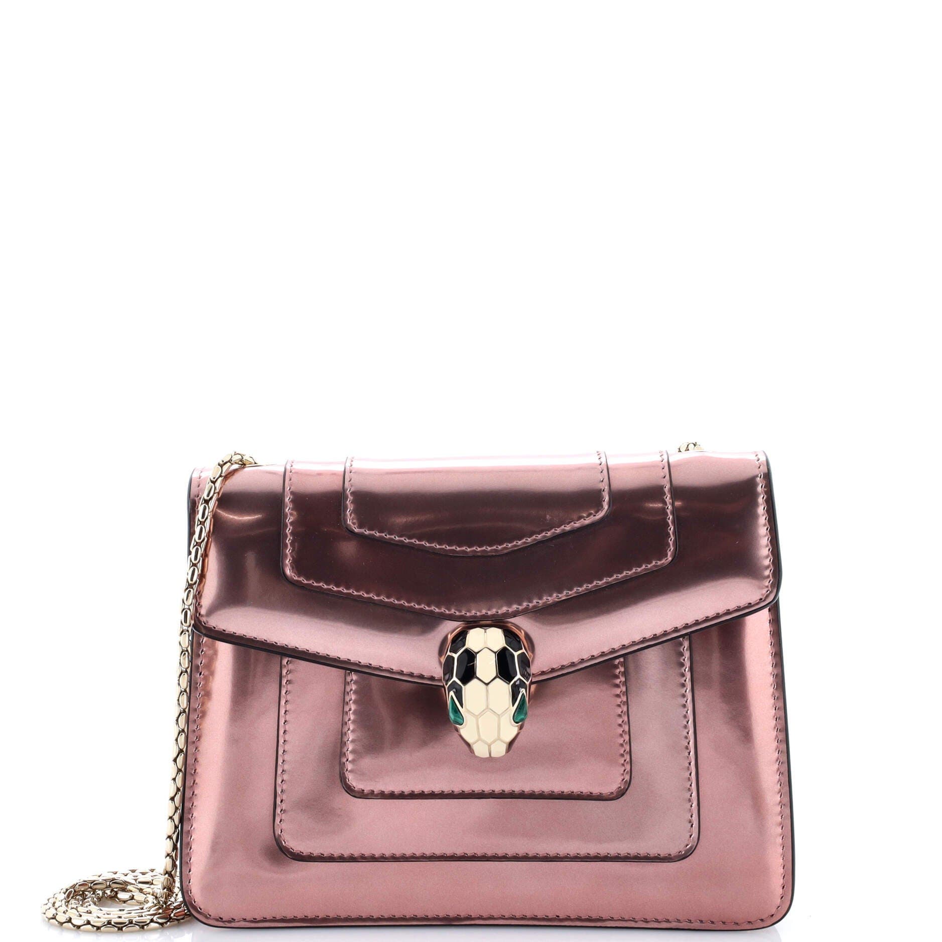 Serpenti Forever Square Shoulder Bag Metallic Leather Small, Main, color, Metallic Silver