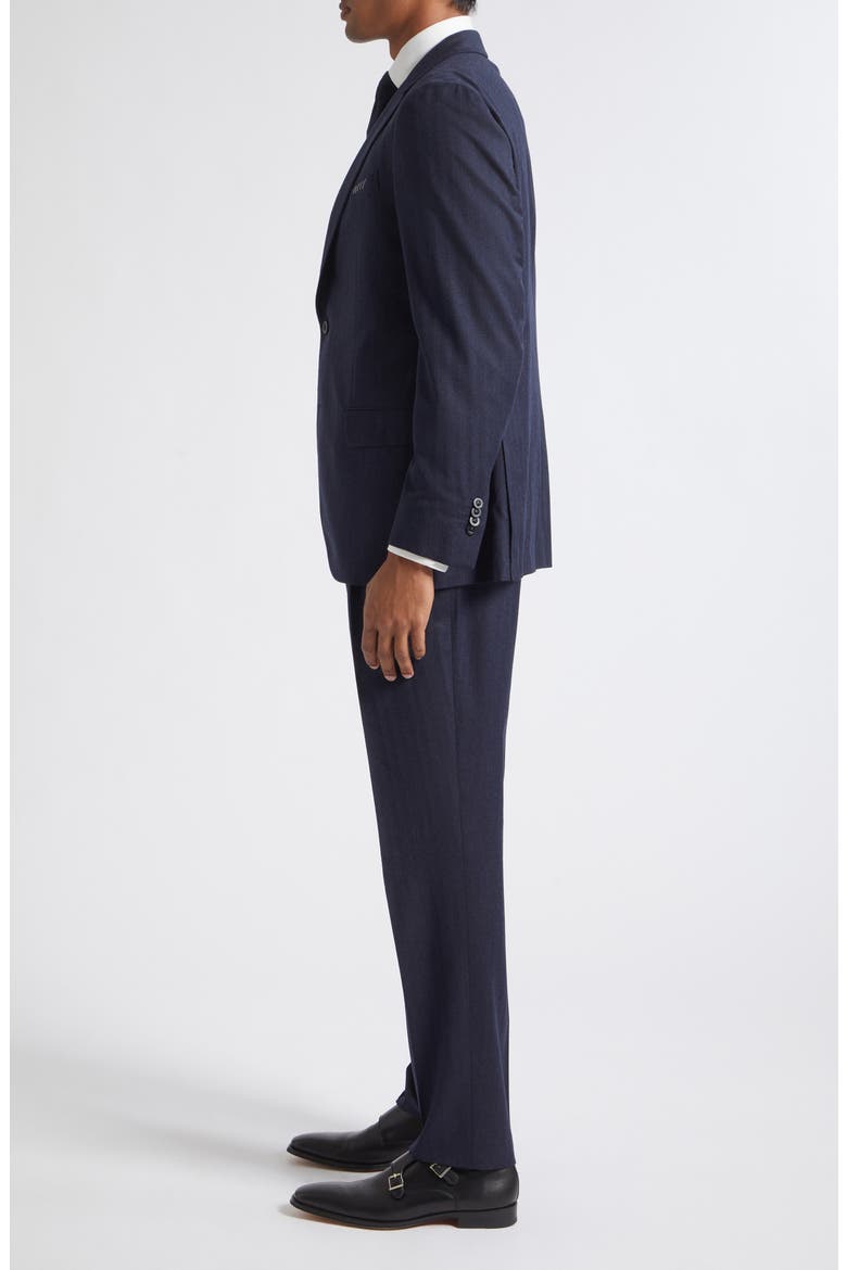 Micro Herringbone Wool and Silk Suit, Alternate, color, NAVY