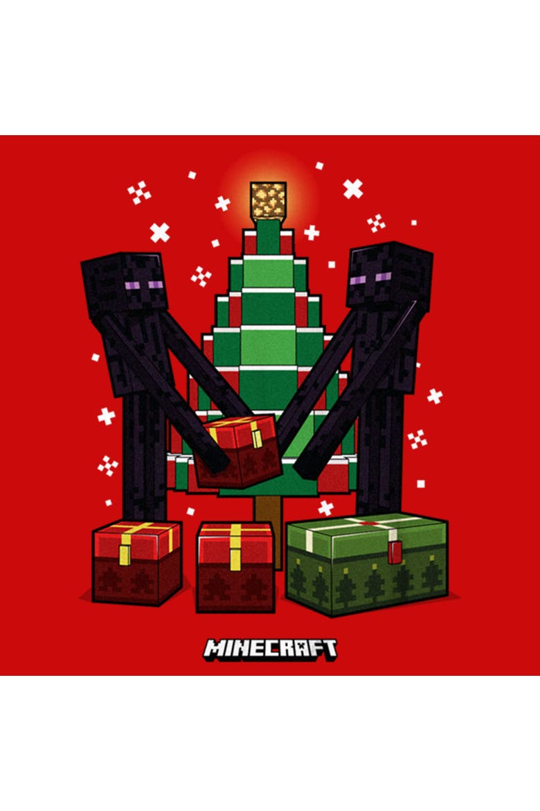 Boy's Minecraft Christmas Tree Endermans  Graphic T-Shirt, Alternate, color, Red