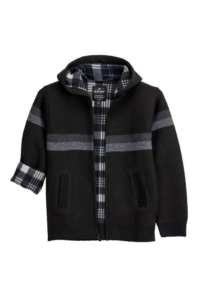 Kids' Stripe Full Zip Hoodie, Alternate, color, BLACK/CHARCOAL