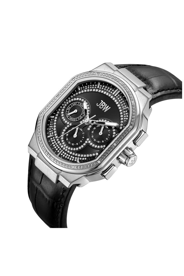 Orion Diamond Leather Strap Watch, 39mm, Alternate, color, STAINLESS STEEL/BLACK