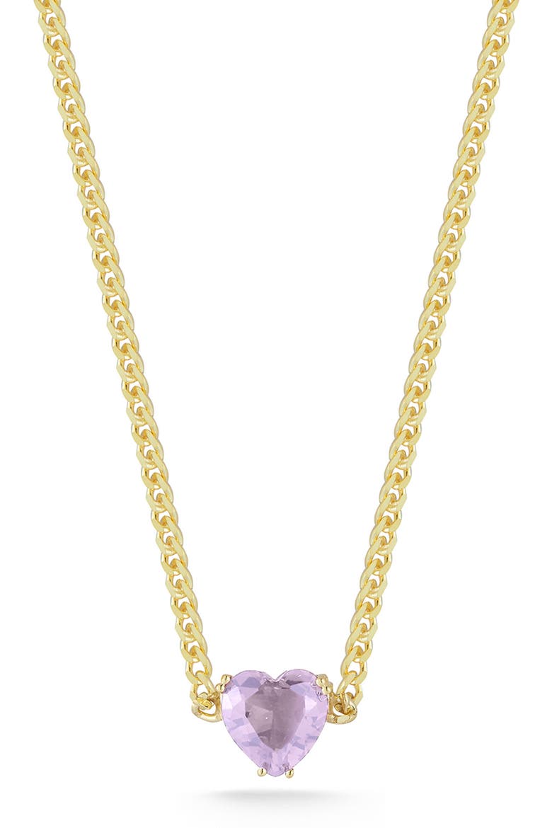 Cubic Zirconia Heart Curb Chain Necklace, Main, color, GOLD/PURPLE