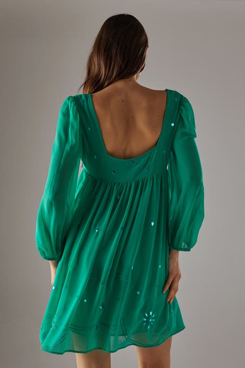 Warehouse Hand Embellished Square Neck Mini Dress In Green