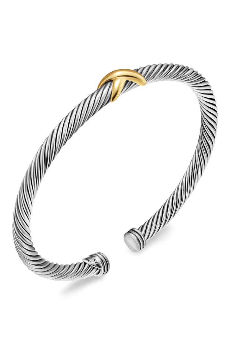 X Classic Cable Station Bracelet in Sterling Silver with 14K Gold, 4mm, Alternate, color, SILVER/ GOLD