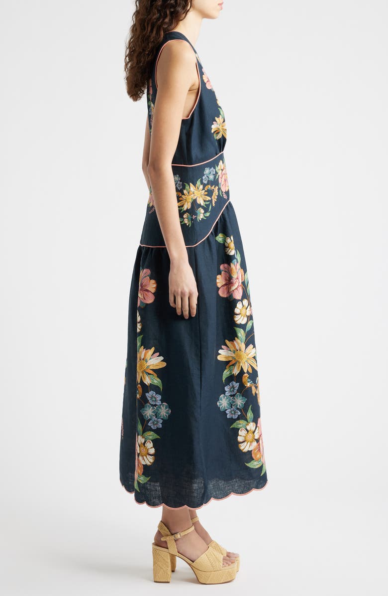 FARM Rio Maria Floral Jacquard Linen Dress, Alternate, color, Maira Floral Dark Blue