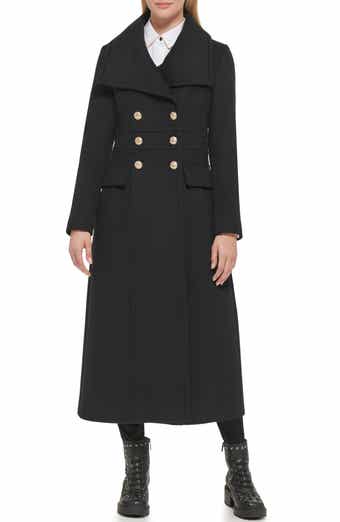 KARL LAGERFELD PARIS Double Breasted Wool Blend Military Coat
