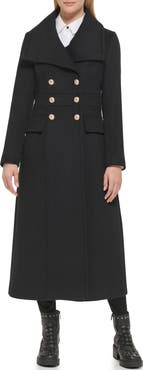 KARL LAGERFELD PARIS Double Breasted Wool Blend Military Coat