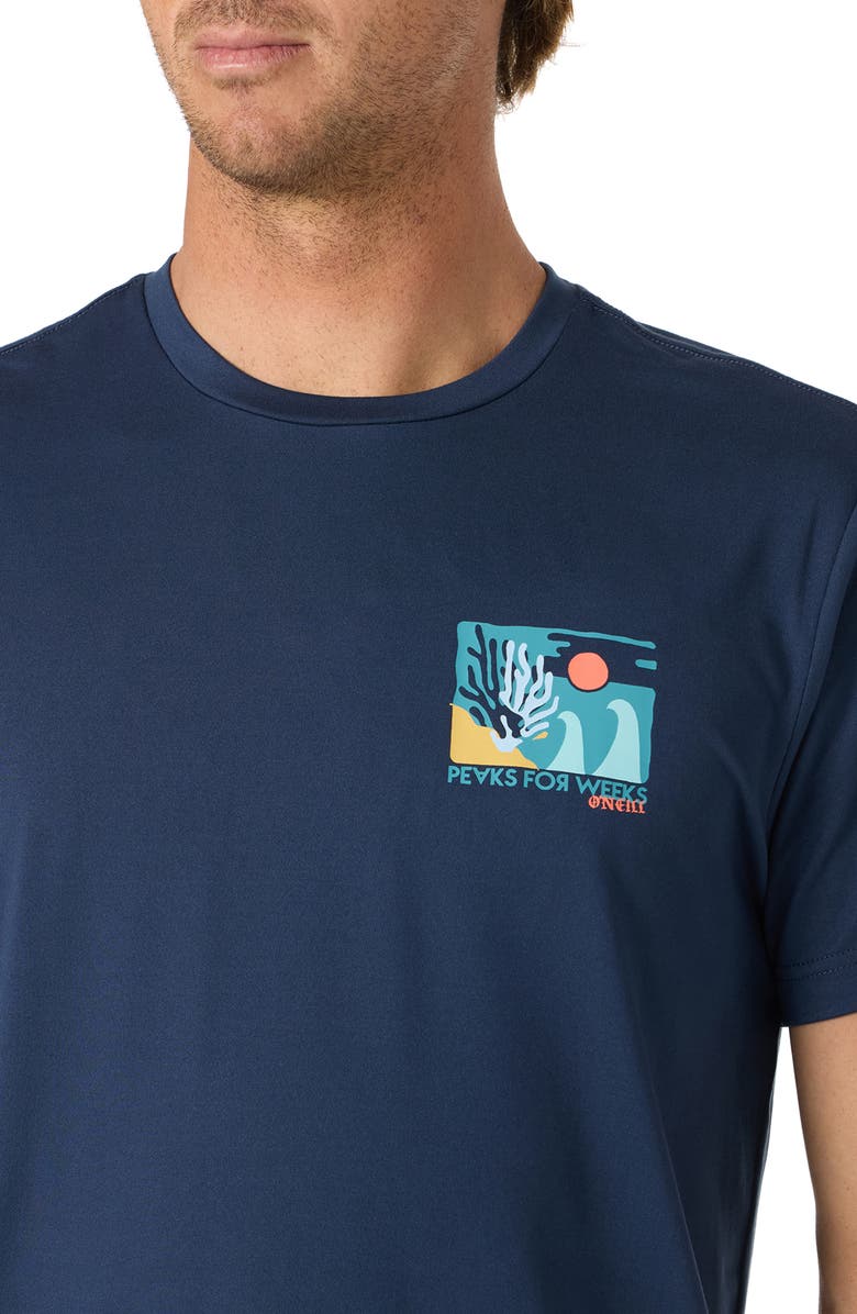 O'Neill Coral UPF 50 Graphic Short Sleeve Rashguard, Alternate, color, Navy