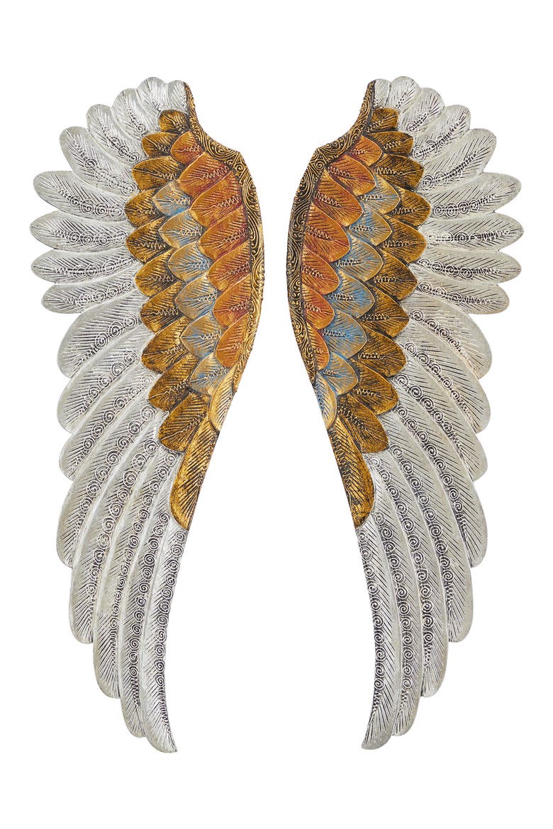 Goldtone Wood Carved Angel Wings Wall Decor - Set of 2, Main, color, GOLD