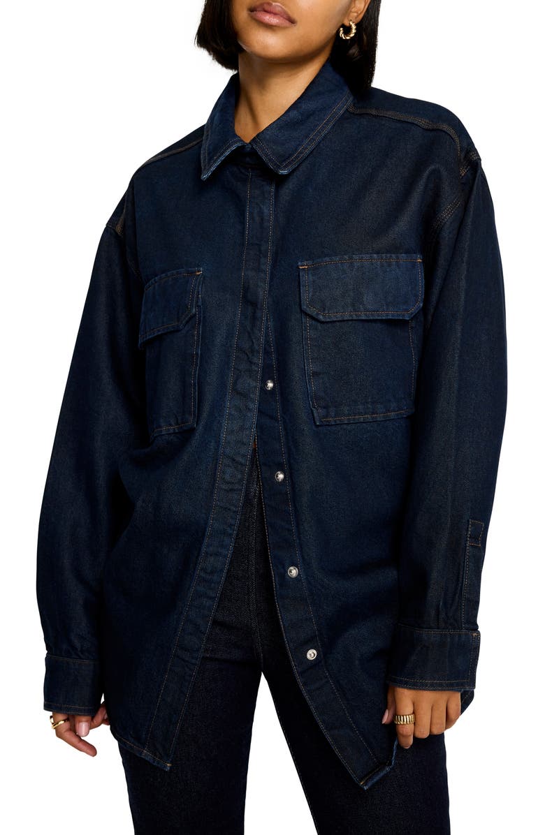 Good American Oversize Denim Shirt, Main, color, 