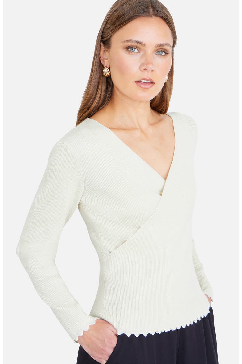 Metallic Thread Rib Wrap Knitted Top, Alternate, color, Ivory