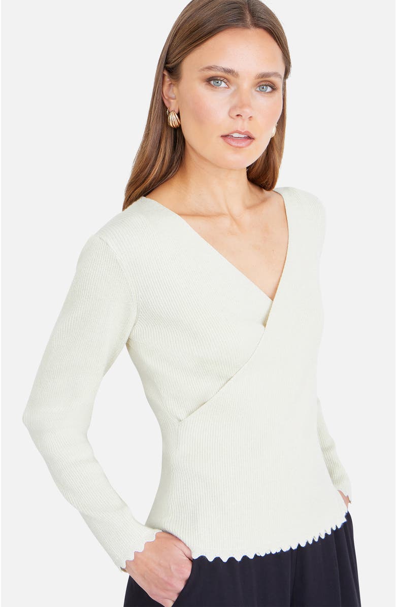 Yumi Metallic Thread Rib Wrap Knitted Top, Alternate, color, Ivory