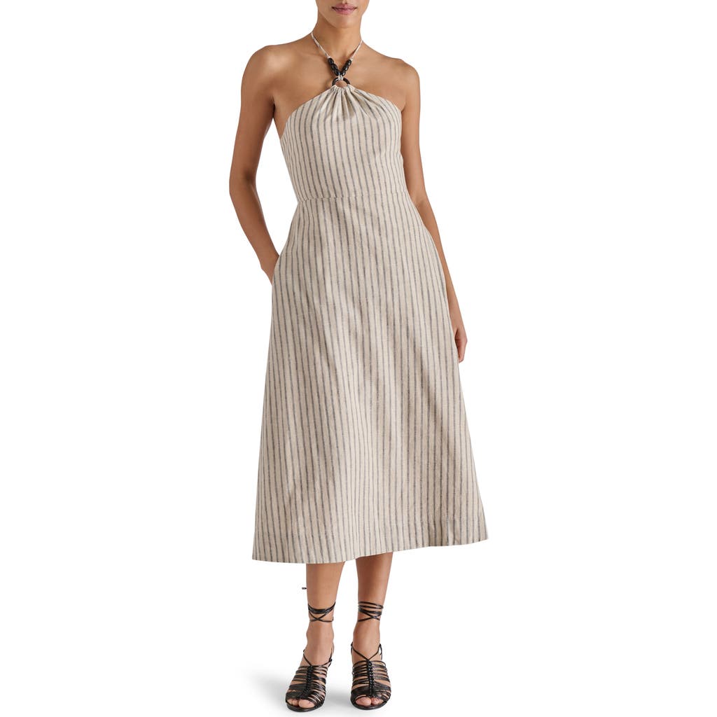 Steve Madden Mary Beth Ticking Stripe Linen & Cotton Halter Midi Dress
