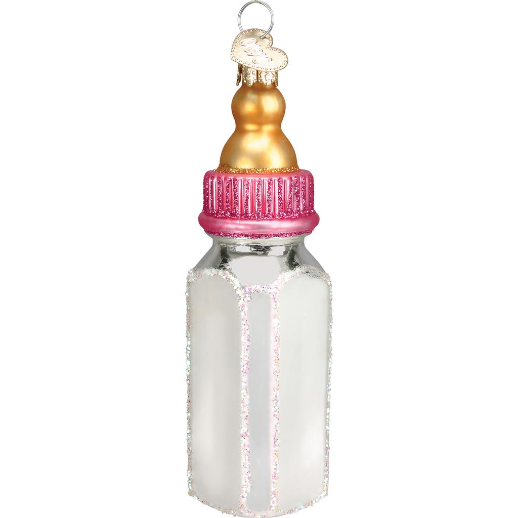 Old World Christmas Baby Bottle Glass Ornament In Pink