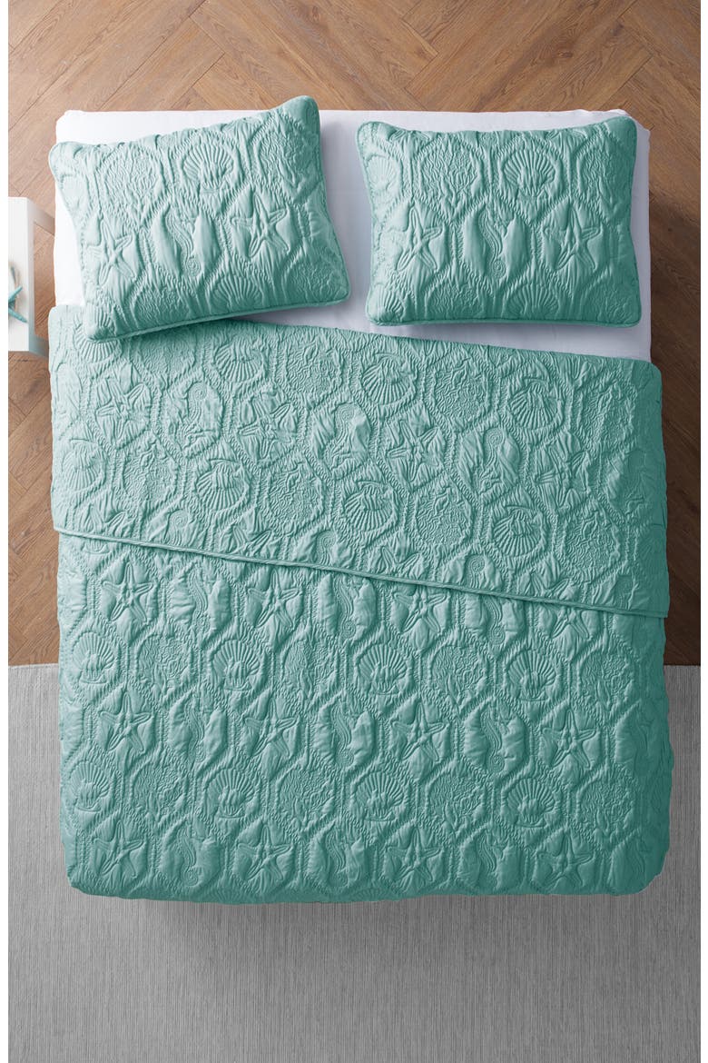 Shore Embossed 3-Piece Quilt Set - King, Alternate, color, BLUE TEAL