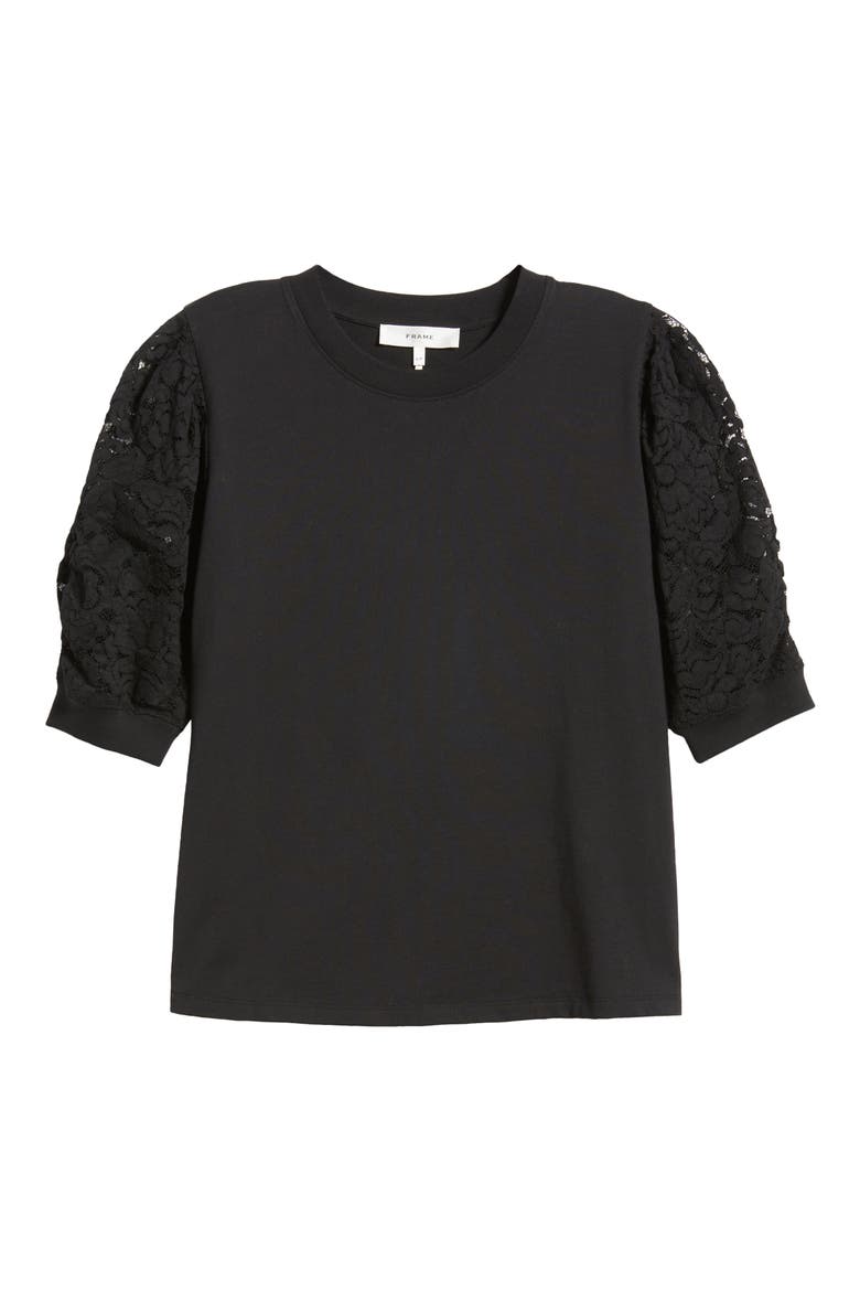Frankie Lace Sleeve Organic Cotton Top, Alternate, color, BLACK