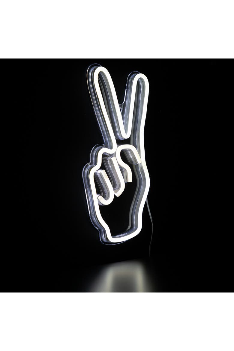LED Peace Sign Hand Neon Lighted Wall Art - 15" - White, Alternate, color, White
