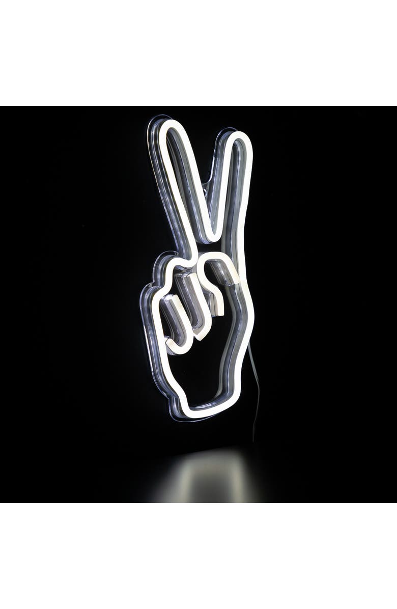 Northlight LED Peace Sign Hand Neon Lighted Wall Art - 15" - White, Alternate, color, 