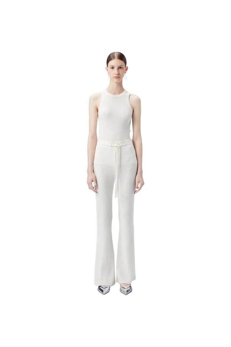 Drawstring Ribbed Cotton Silk Cashmere Blend Flares, Main, color, whisper white