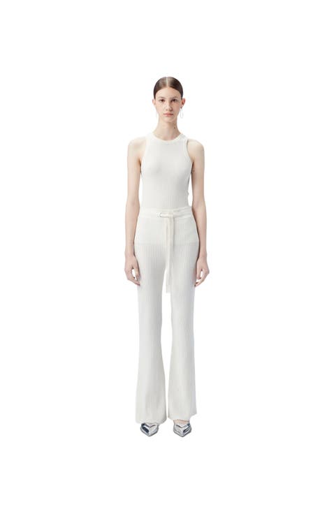 Drawstring Ribbed Cotton Silk Cashmere Blend Flares
