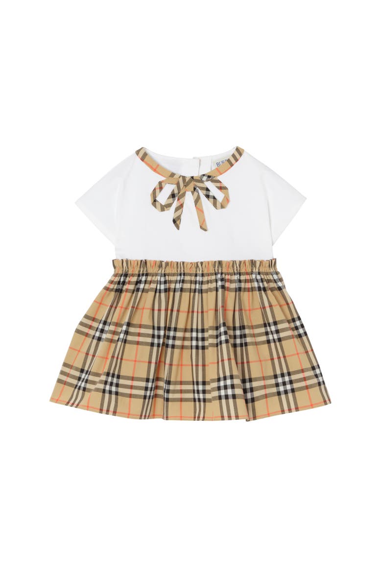 Check Bow Cotton Dress with Bloomers, Alternate, color, White