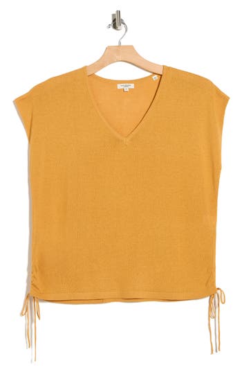Max Studio Ruched Cap Sleeve Sweater In Orange