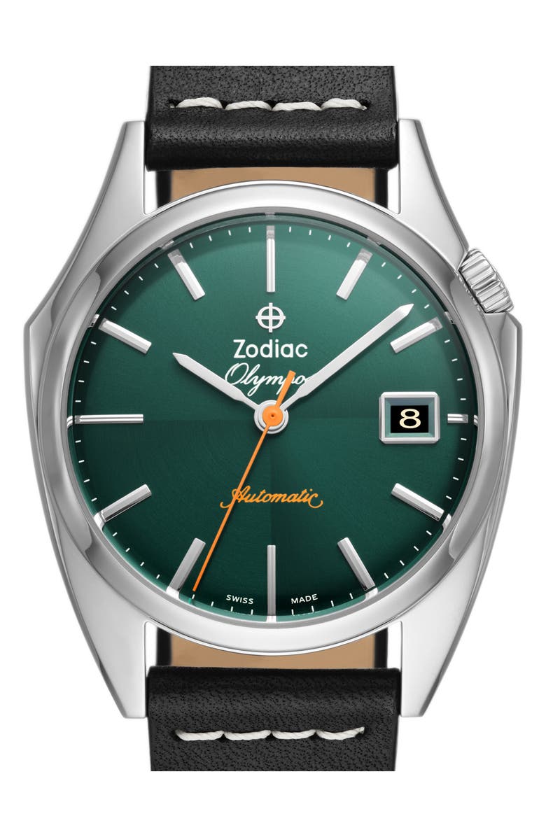 Zodiac Dress Olympos Automatic Leather Watch, 37.5mm, Alternate, color, 