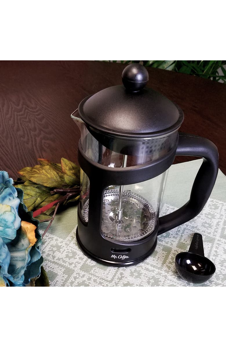 MR COFFEE Brivio 28 Ounce Glass French Press Coffee Maker with Plastic Lid, Alternate, color, Black