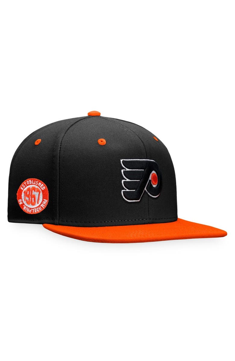 FANATICS Men's Fanatics Branded Black/Orange Philadelphia Flyers Primary Logo Iconic Two-Tone Snapback Hat, Main, color, 