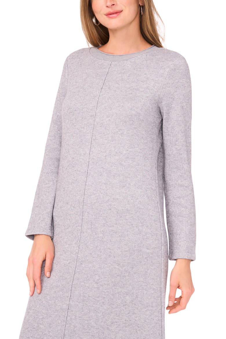 Metallic Exposed Center Seam Long Sleeve Midi Sweater Dress, Alternate, color, LIGHT HEATHER GREY