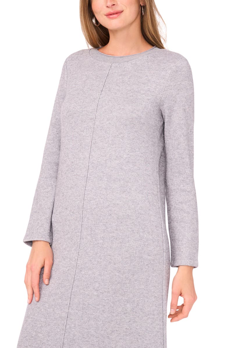 Vince Camuto Metallic Exposed Center Seam Long Sleeve Midi Sweater Dress, Alternate, color, Light Heather Grey