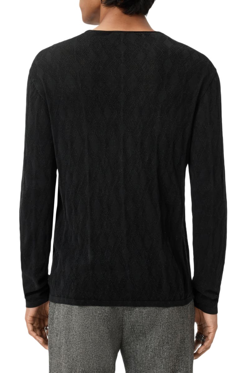 John Varvatos Brycen Broken Argyle Organic Cotton Sweater, Alternate, color, Black
