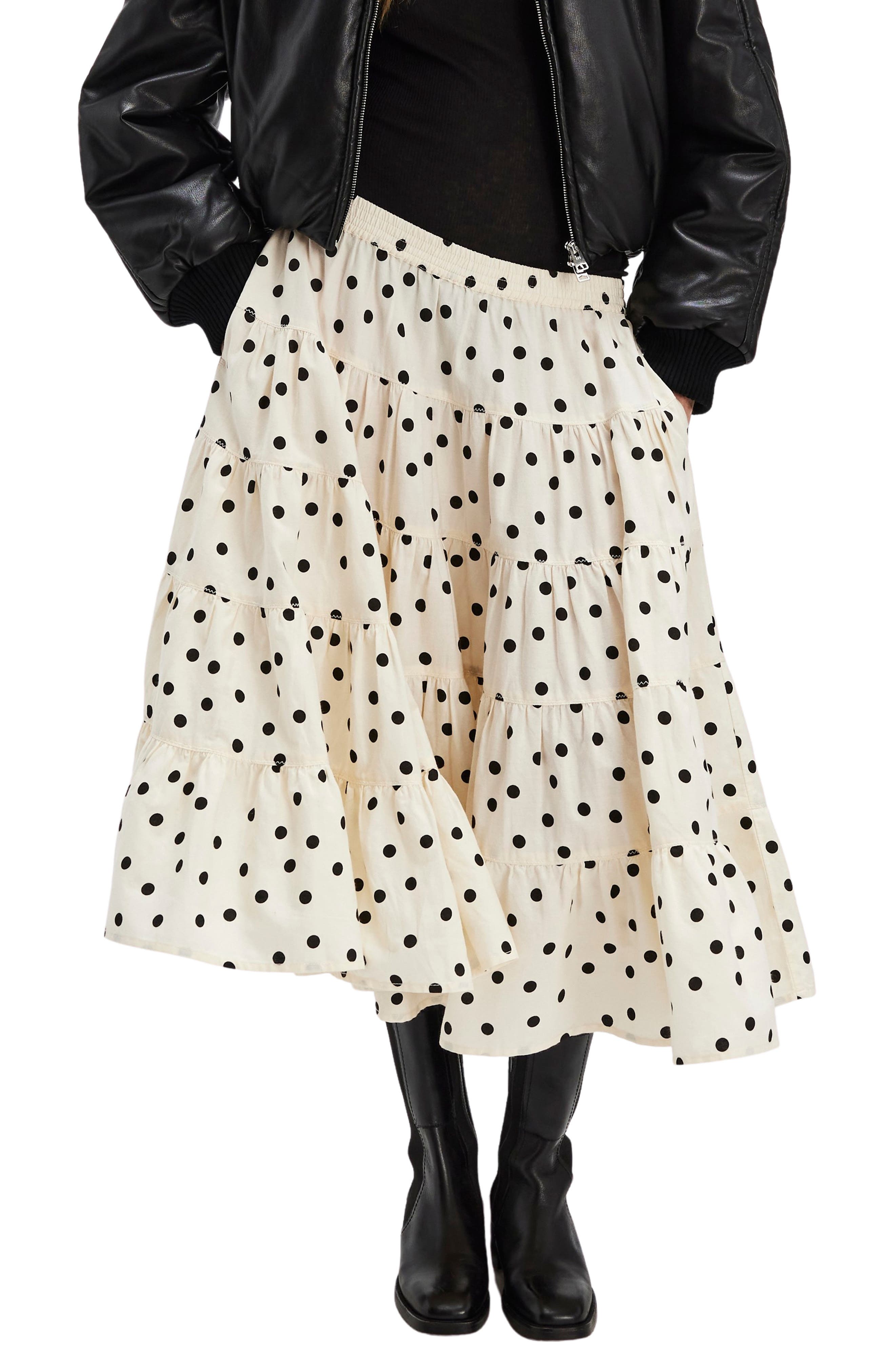 Full Swing Floral Border Detail Cotton Blend Midi Skirt