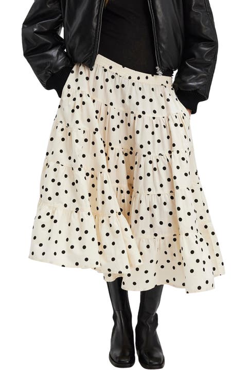 Full Swing Floral Border Detail Cotton Blend Midi Skirt