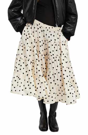 Full Swing Floral Border Detail Cotton Blend Midi Skirt