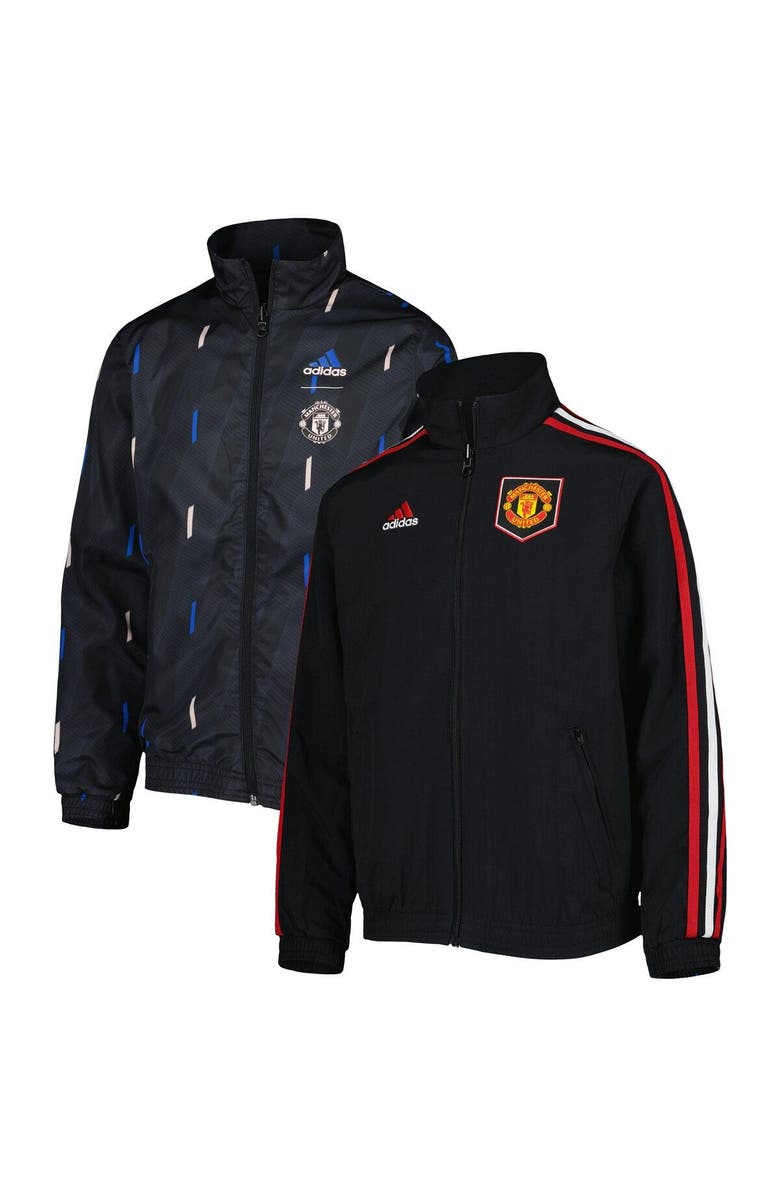 adidas Youth adidas Black Manchester United Team Anthem Reversible Full-Zip Jacket, Alternate, color,