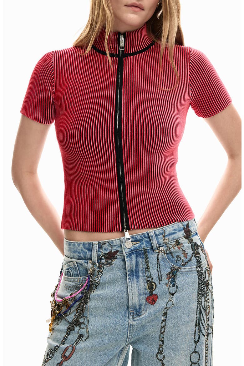 Stripe Knit Top, Alternate, color, RED