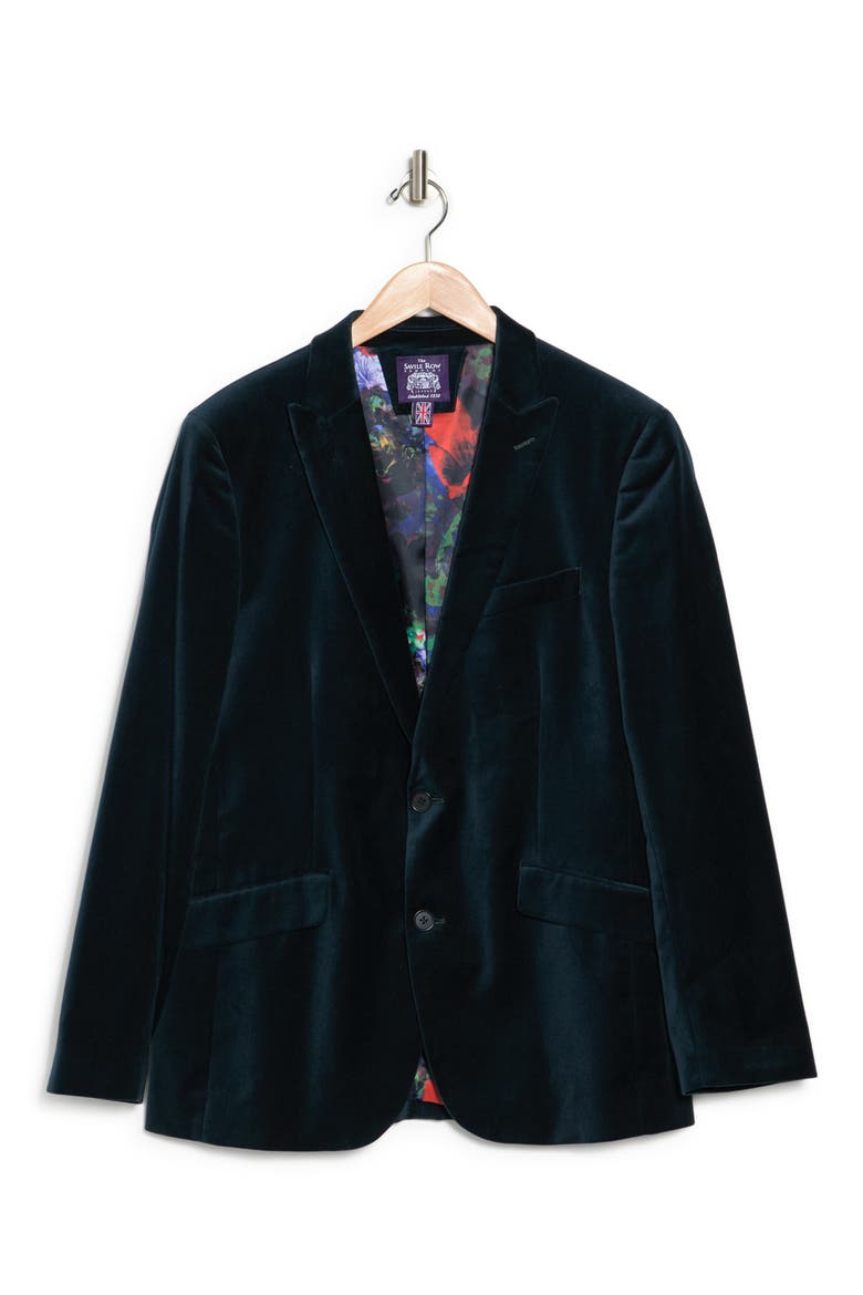Deep Sea Peak Lapel Velvet Blazer, Alternate, color, GREEN