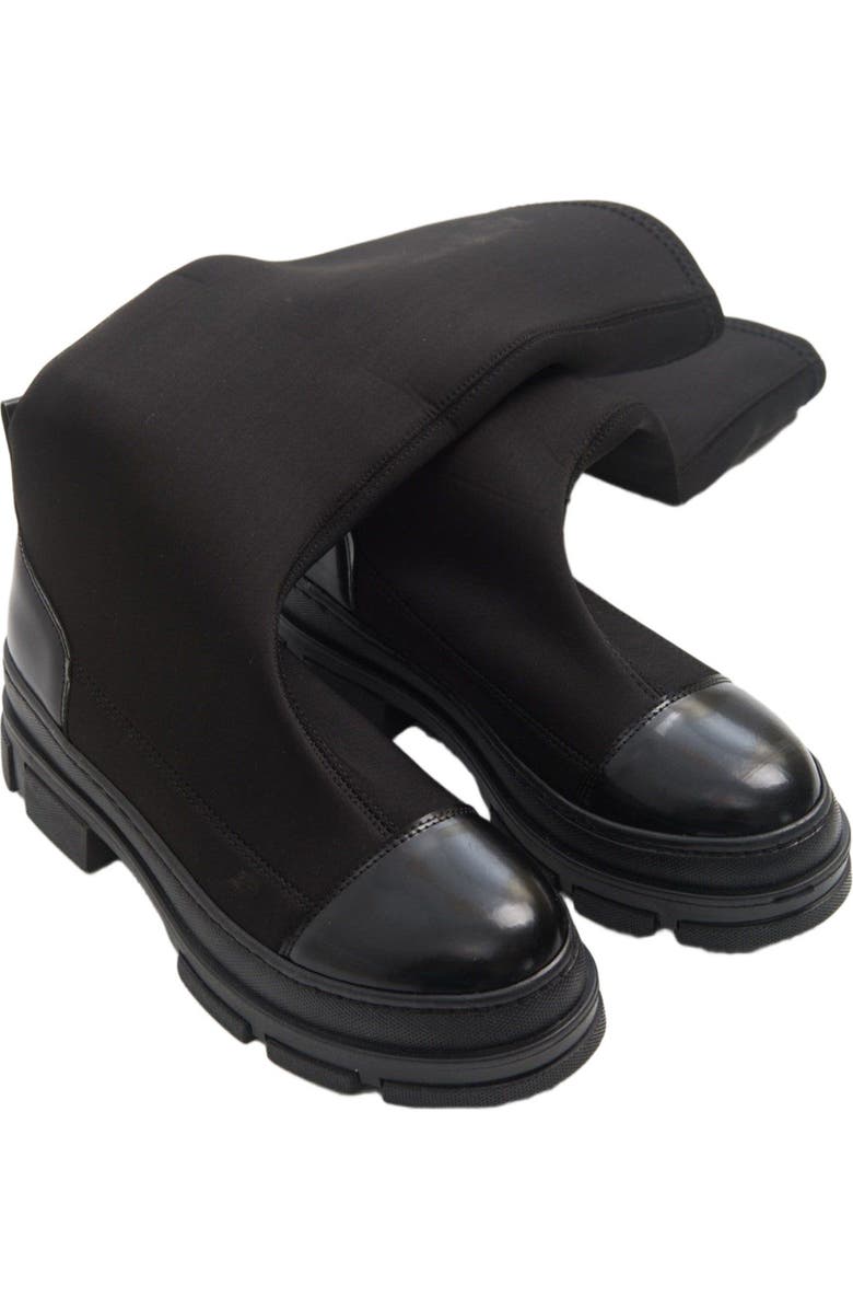 Prologue Shoes Bella Stretch Scuba Knee High Boot, Alternate, color, Black Faux Leather