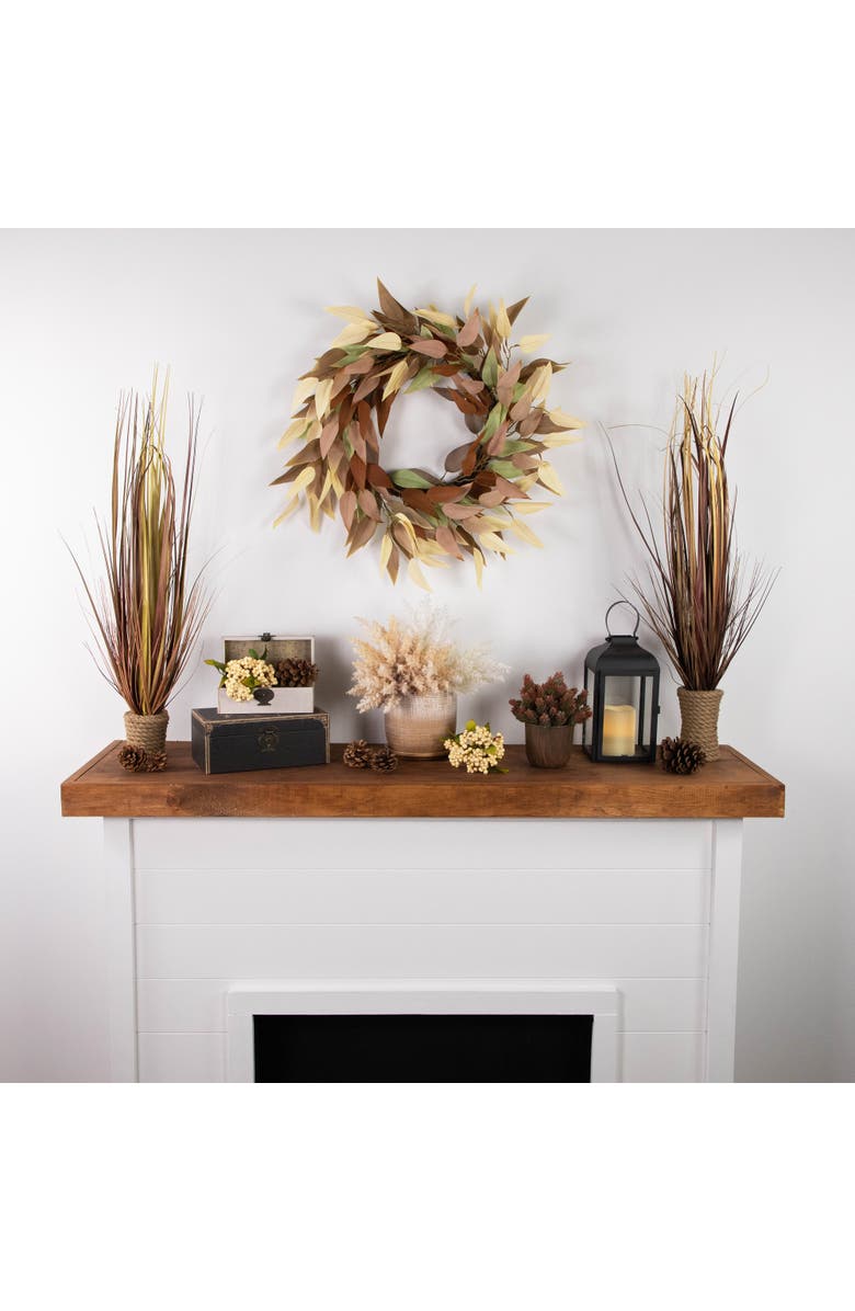 Northlight Autumn Harvest Neutral Fall Foliage Leaf Wreath, 22-Inch, Unlit, Alternate, color, Orange