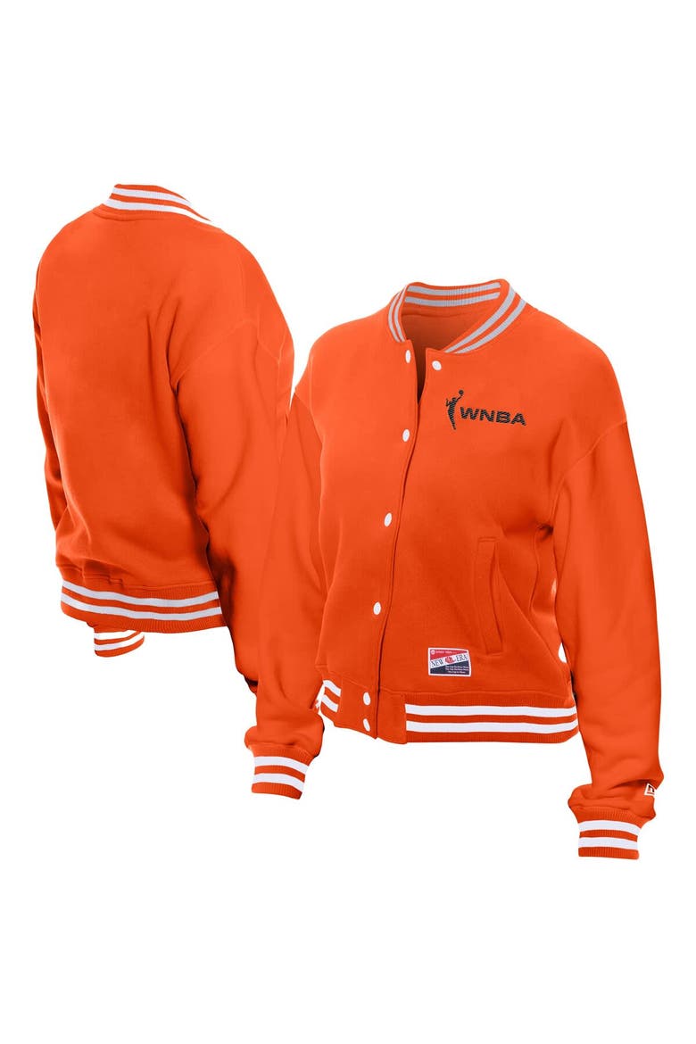 Women's New Era Orange WNBA Throwback Varsity Fleece Full-Snap Jacket, Main, color, Orange