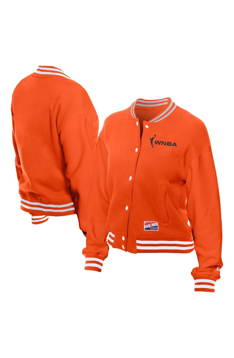 New Era Women's New Era Orange WNBA Throwback Varsity Fleece Full-Snap Jacket, Main, color, Orange