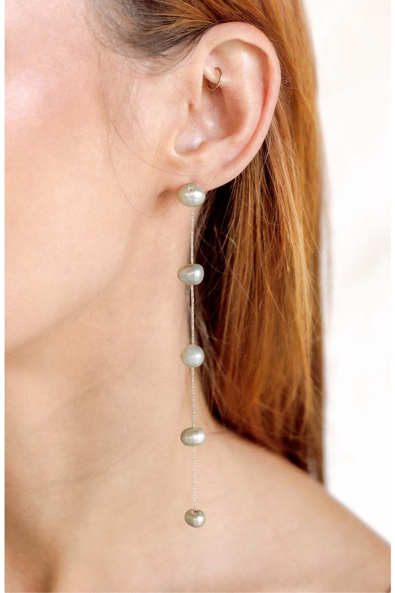 Dripping Freshwater Pearl Linear Drop Earrings, Alternate, color, OLIVE